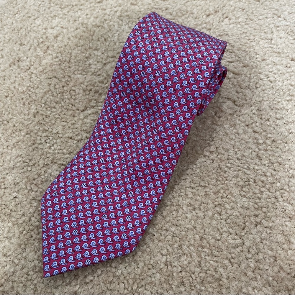 Hermes Red Print Silk Tie